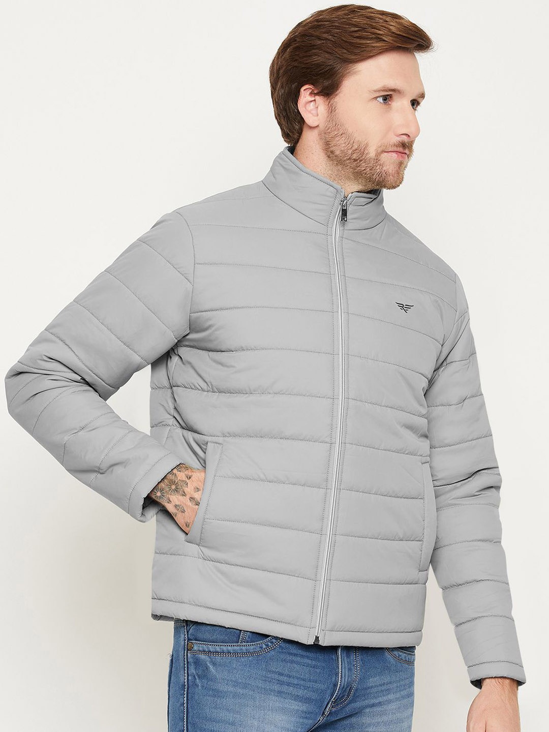 

RISS Men Viscose Rayon Lightweight Bomber Jacket, Grey