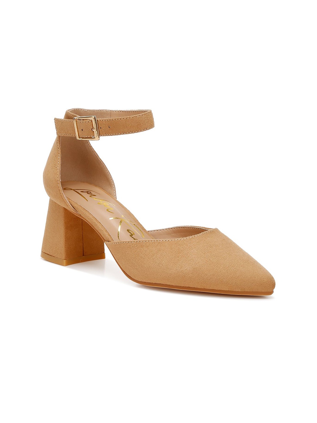 

London Rag Women Buckled Block Heeled Pumps, Beige