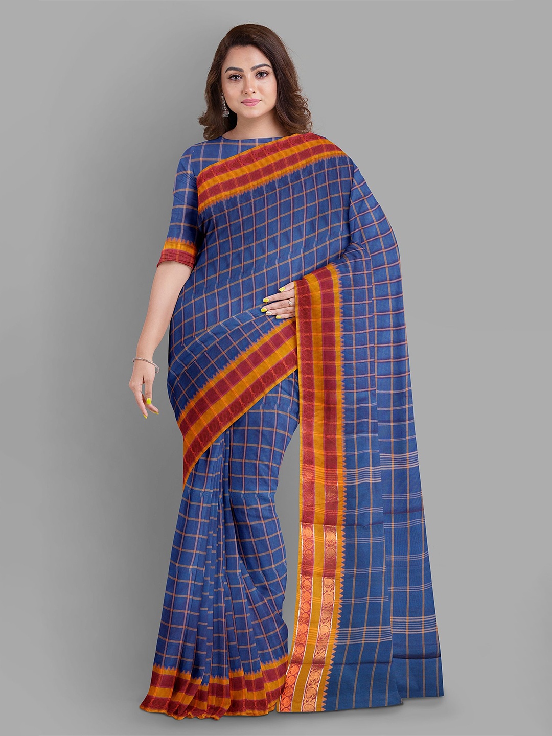 

The Chennai Silks Checked Kovai Saree, Blue