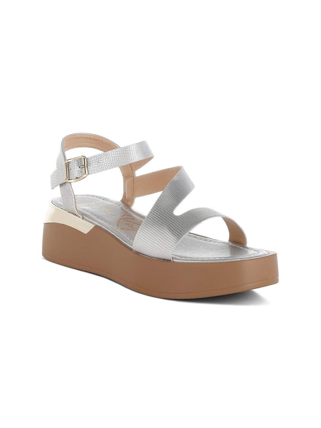 

London Rag Textured Leather Comfort Sandals with Buckles, Silver