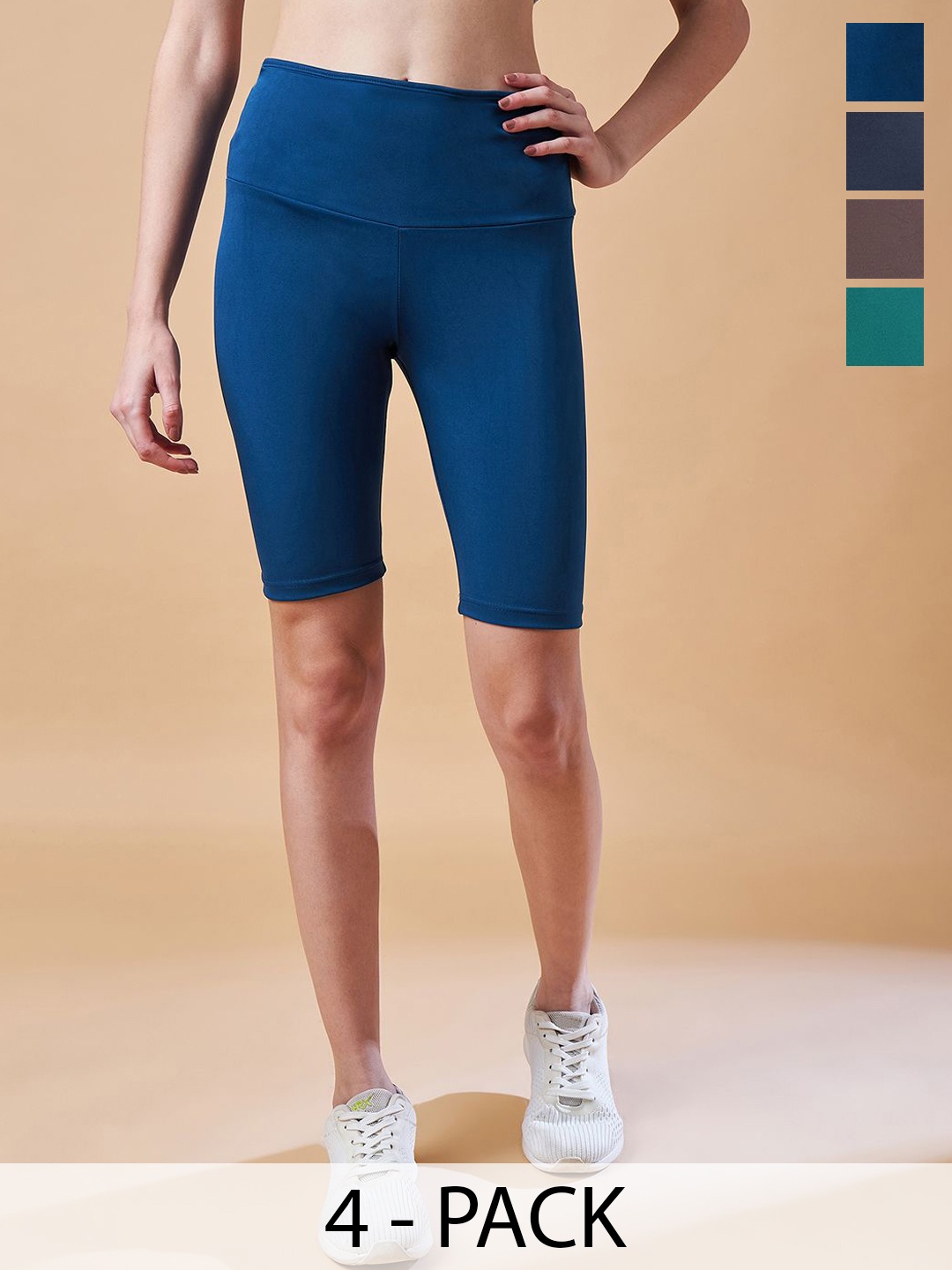 

COLOR CAPITAL Pack Of 4 High Rise Above Knee Gym Tights, Blue