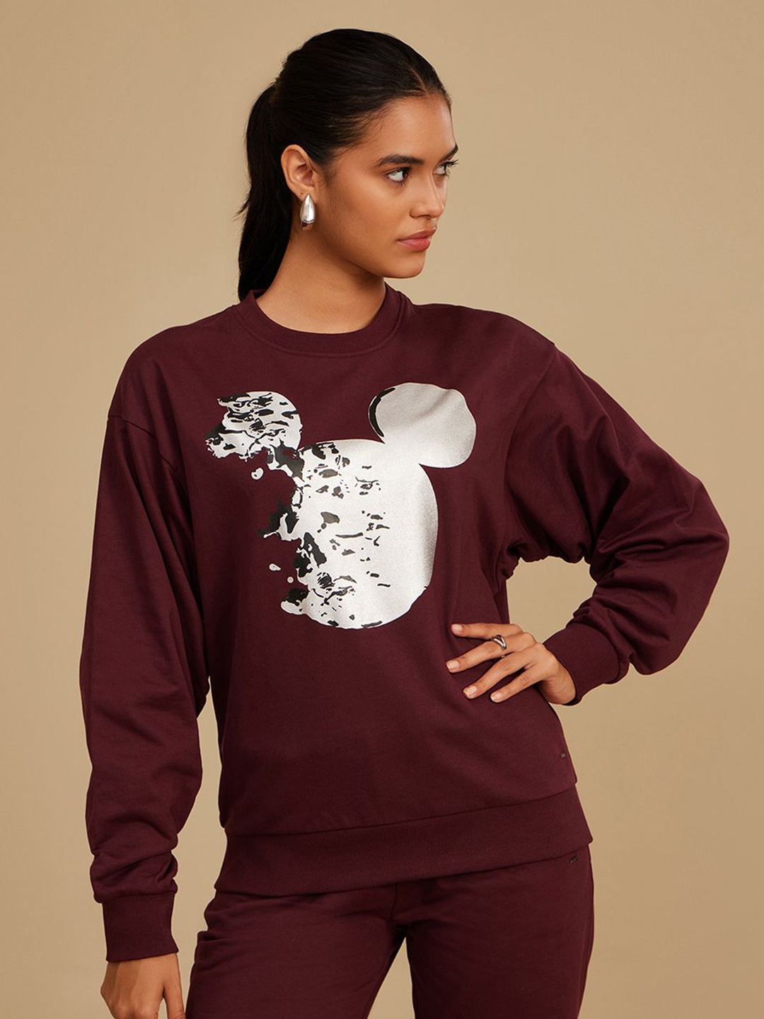 

Kazo Women Graphic Printed Round Neck Cotton Pullover Sweatshirt, Maroon