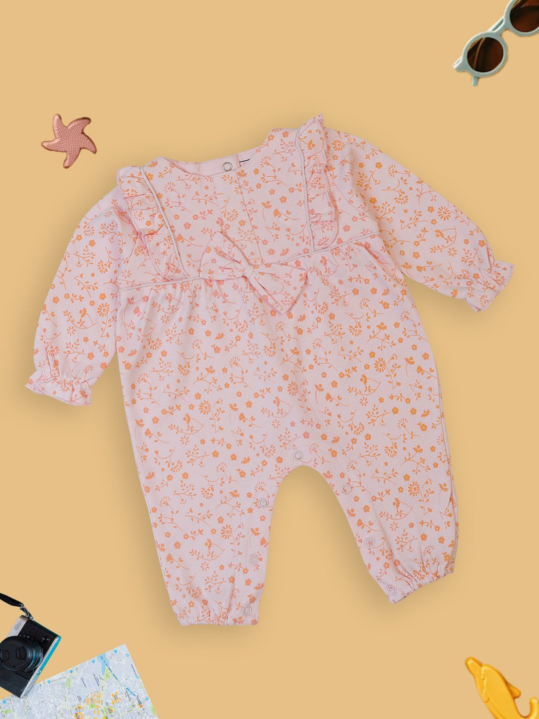 

MeeMee Infant Girls Floral Printed Cotton Rompers, Pink