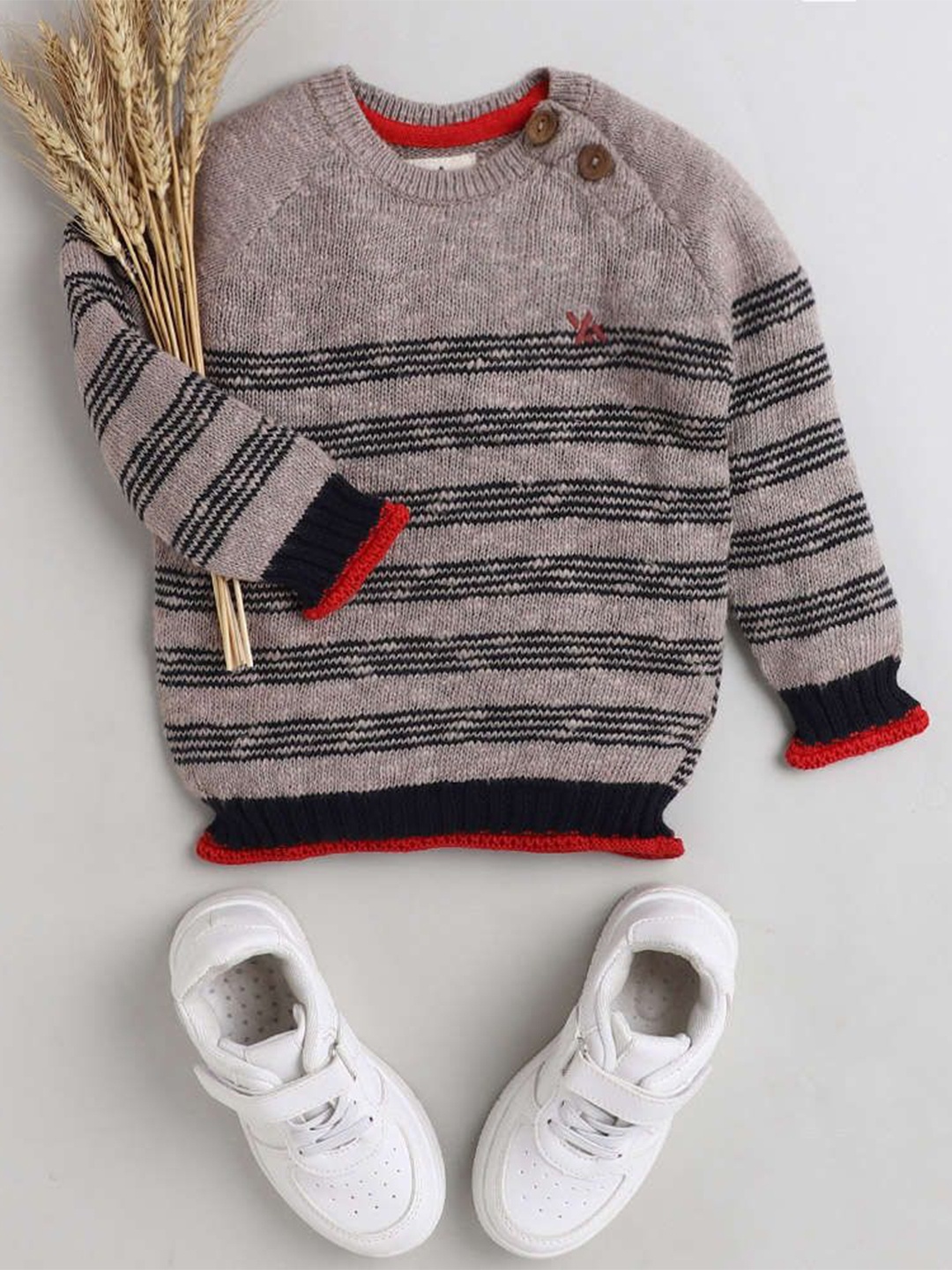 

Yellow Apple Boys Striped Woollen Pullover, Beige