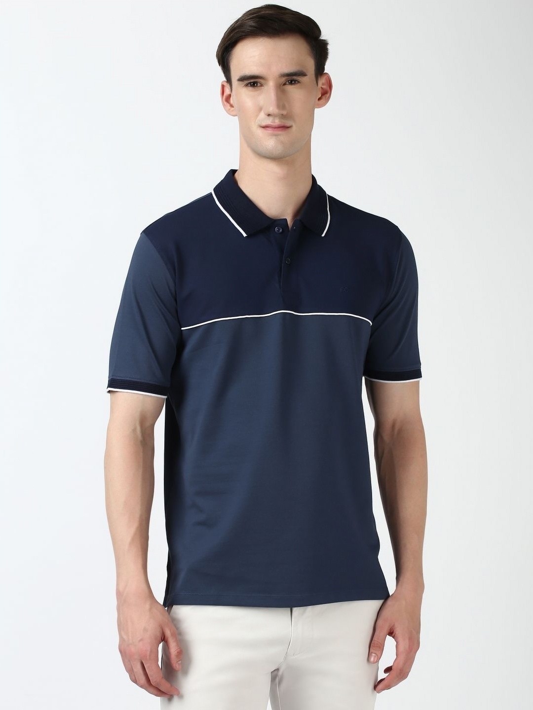 

Peter England Casuals Men Colourblocked Polo Collar Cotton T-shirt, Navy blue