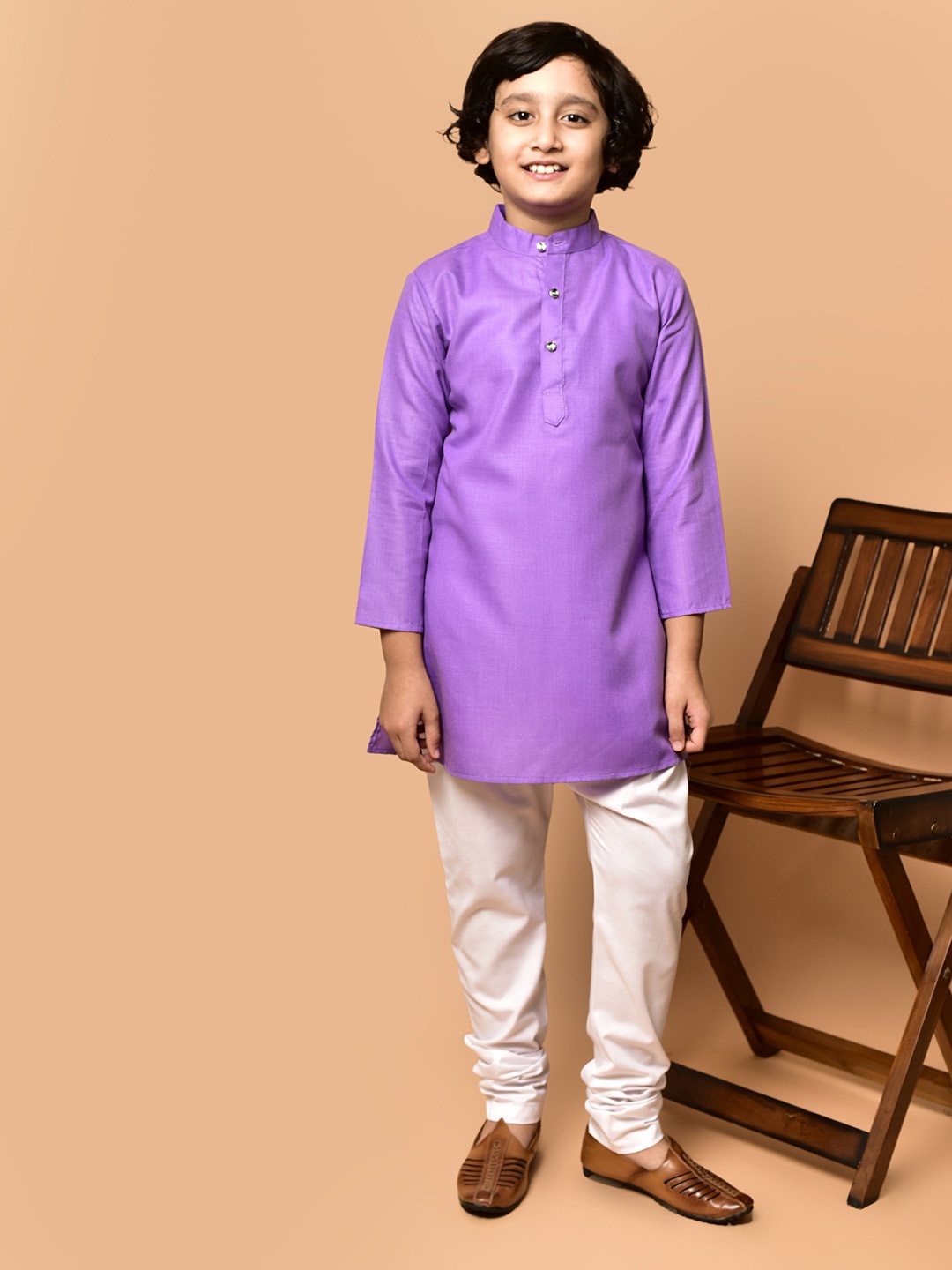 

PRINTCULTR Boys Mandarin Collar Straight Kurta with Pyjamas, Lavender