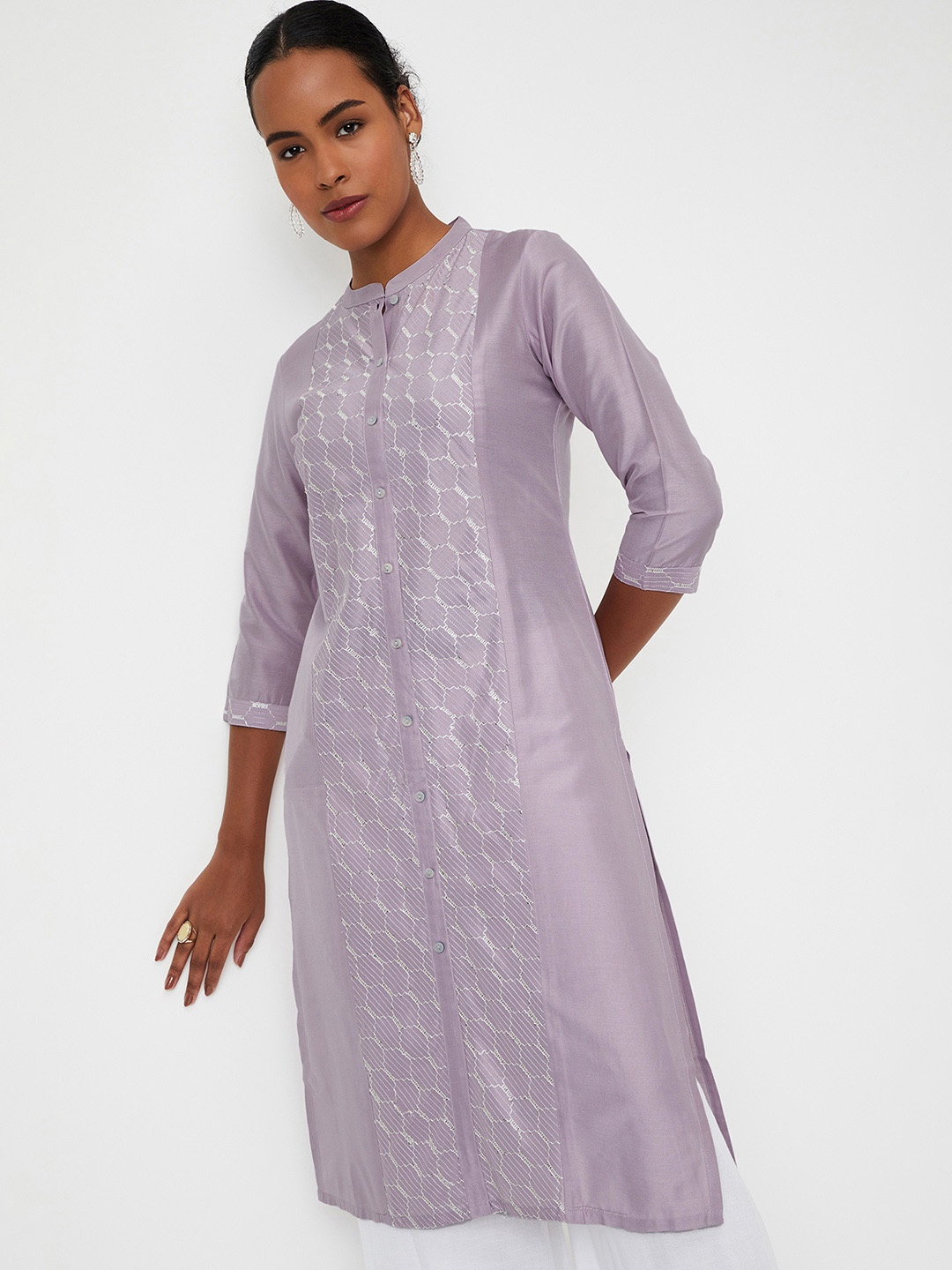 

max Women Embroidered Chikankari Kurta, Purple