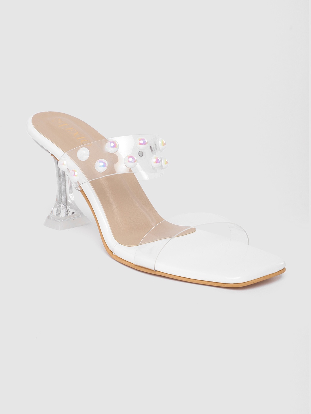 

KLEXIO Women Embellished Stiletto Sandals, White