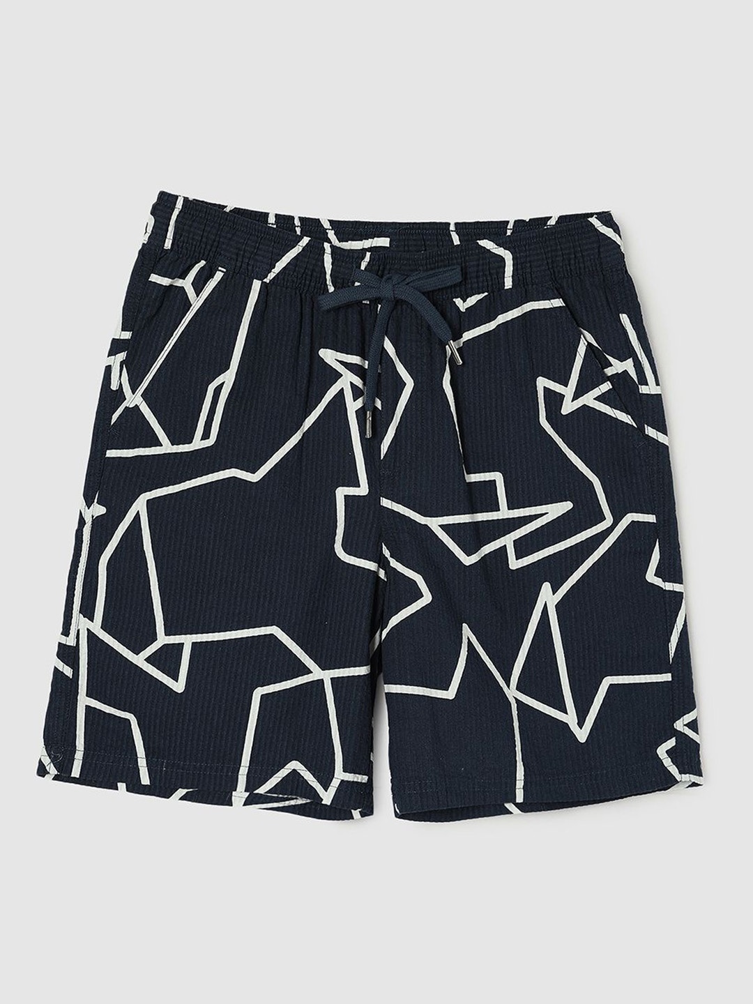 

max Boys Geometric Printed Mid-Rise Shorts, Navy blue