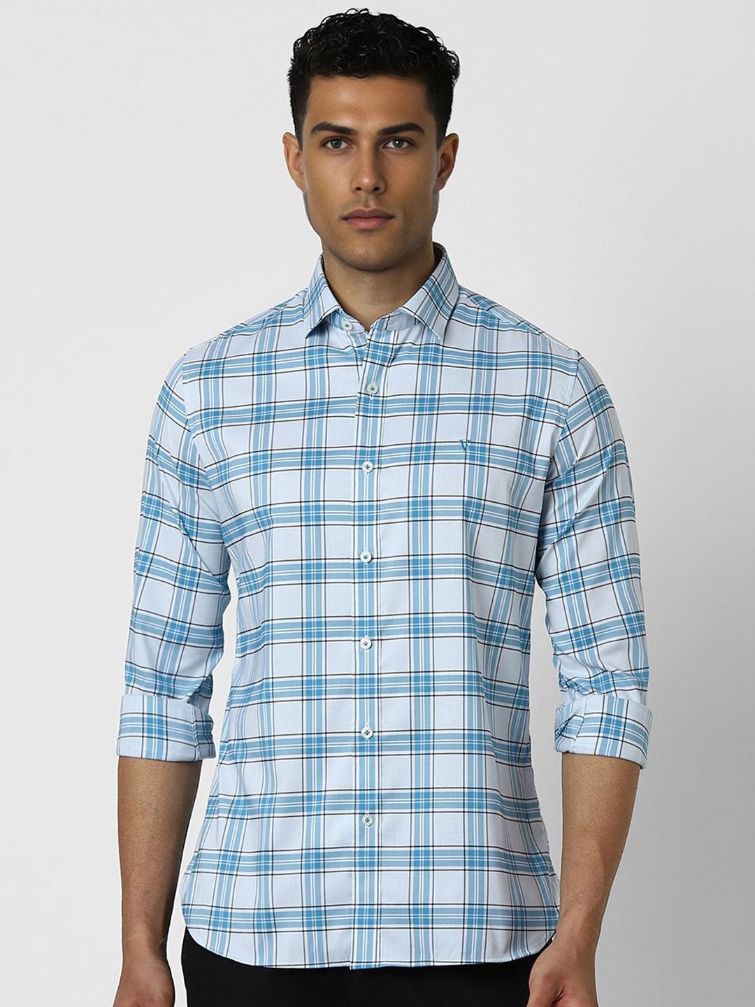 

Van Heusen Sport Men Cotton Slim Fit Tartan Checks Casual Shirt, Blue
