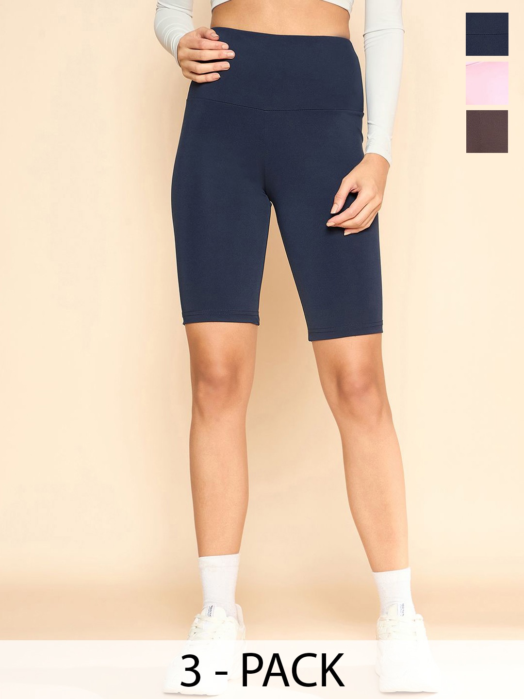 

COLOR CAPITAL Women Pack Of 3 Solid Above Knee Length Tights, Navy blue