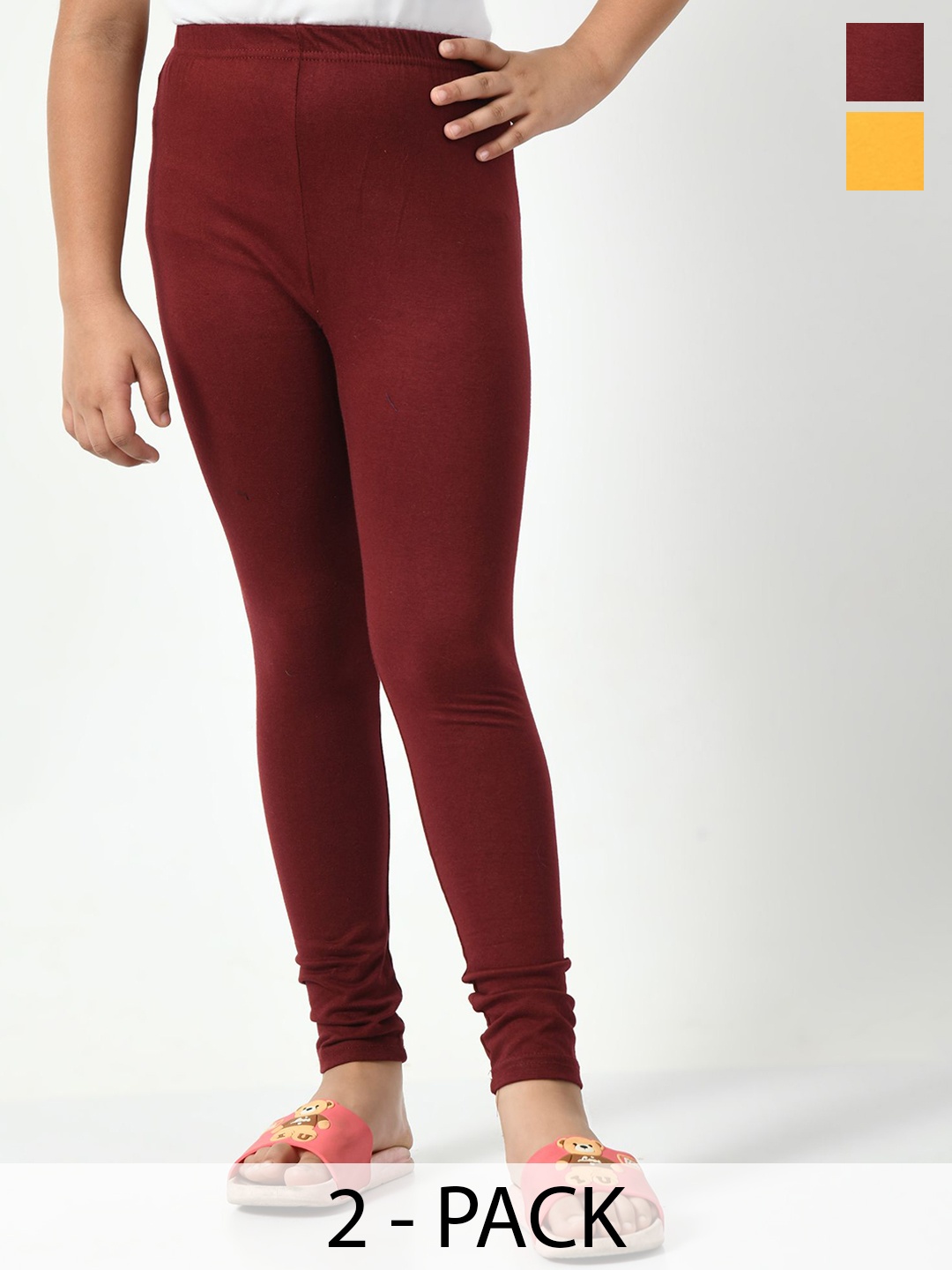 

KAYU Girls Pack Of 2 Ankle Length Leggings, Maroon