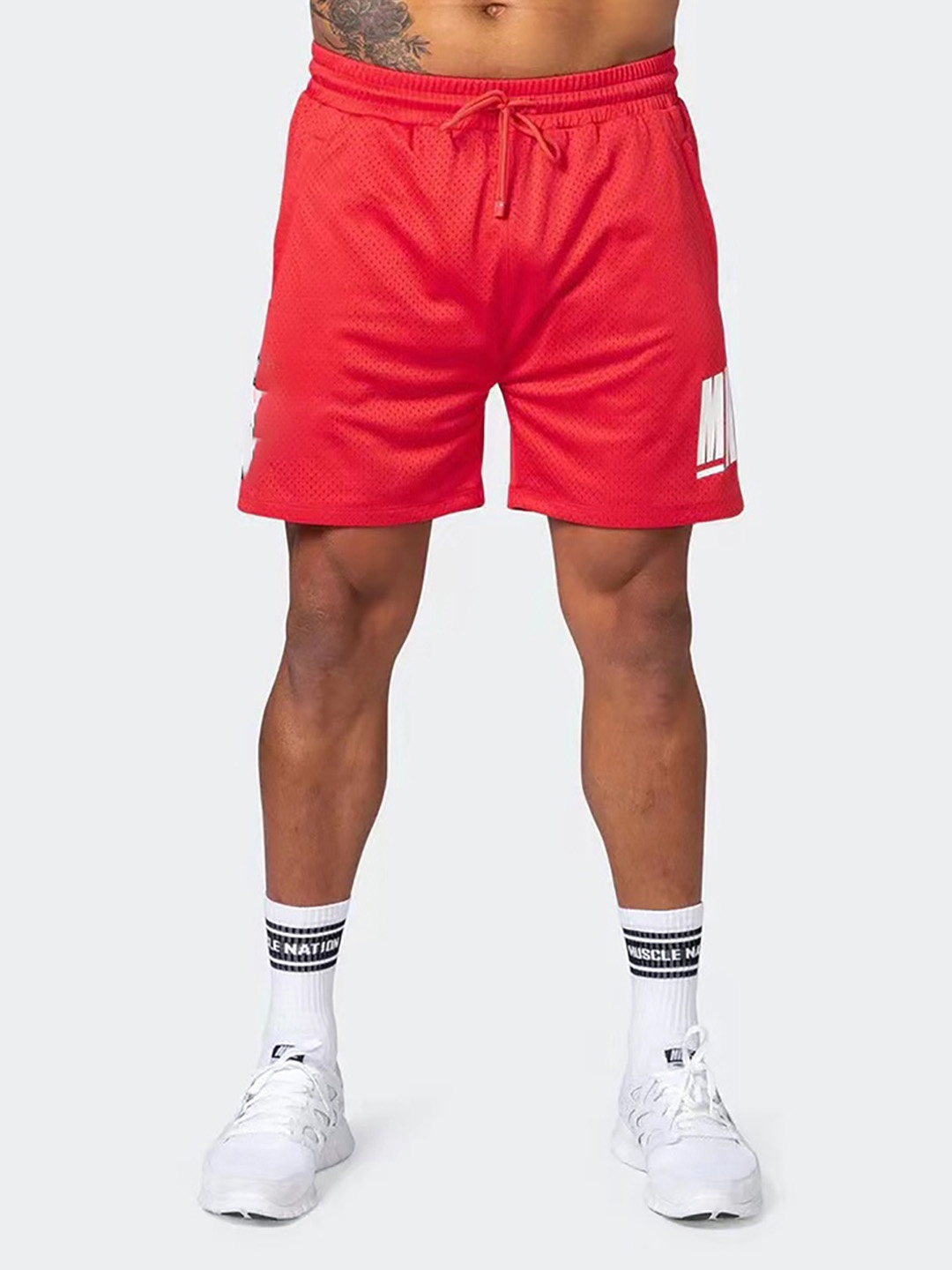 

StyleCast x Revolte Men Typography Printed Low-Rise Shorts, Red
