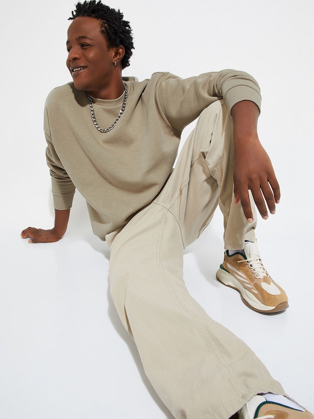 

max URB_N Men Oversized Solid Sweatshirt, Beige