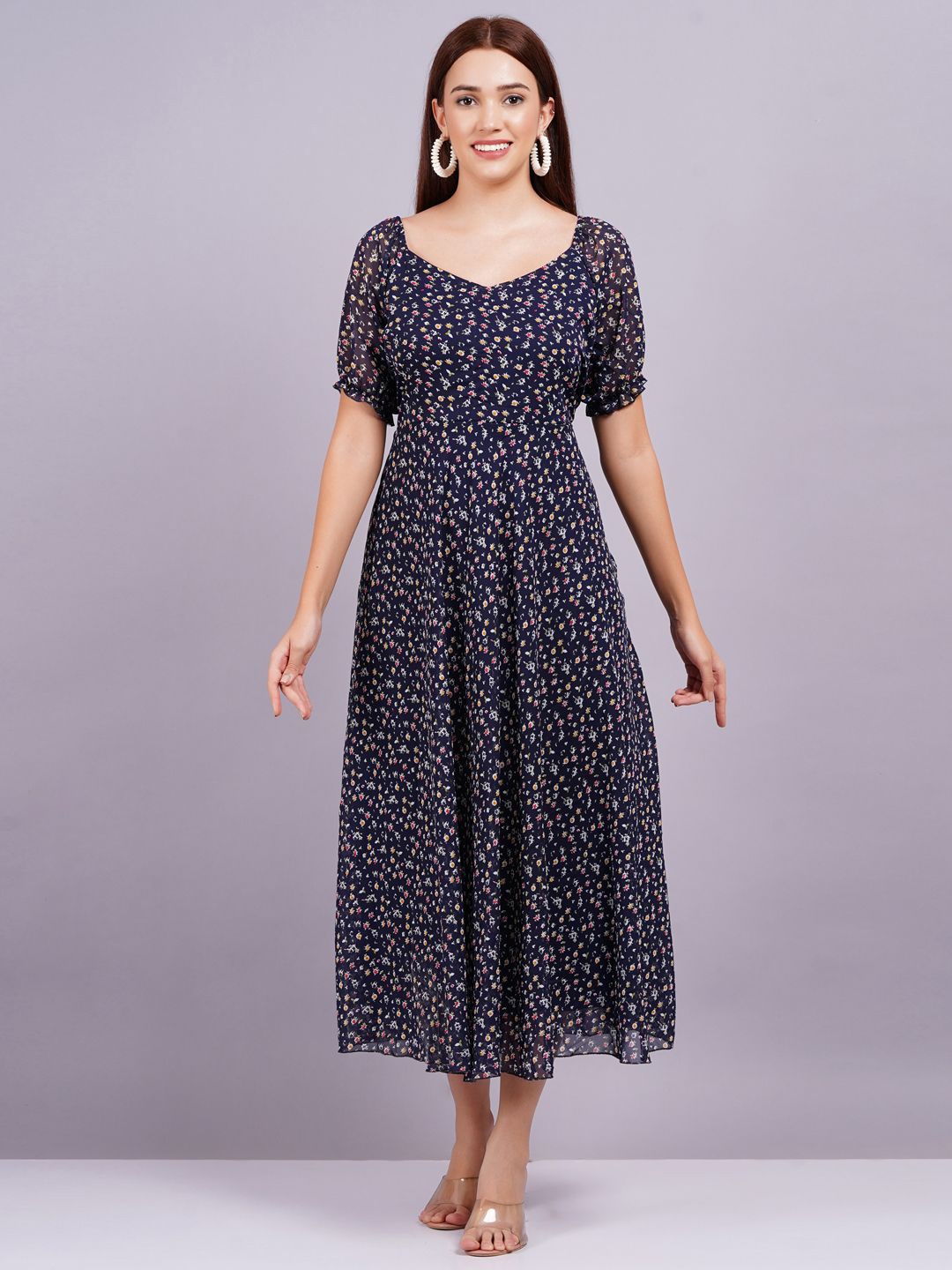 

KALINI Women Floral Printed Fit & Flare Midi Dress, Blue