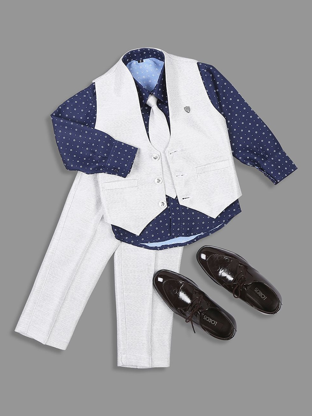 

YK Infant Boys Single-Breasted Four-Piece Party Suit, Grey