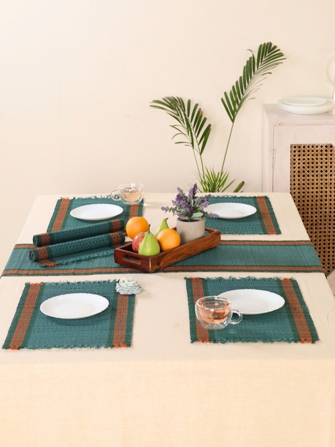 

Textile and Beyond Teal Blue 7 Pieces Pure Cotton Rectangle Shape Table Placemats