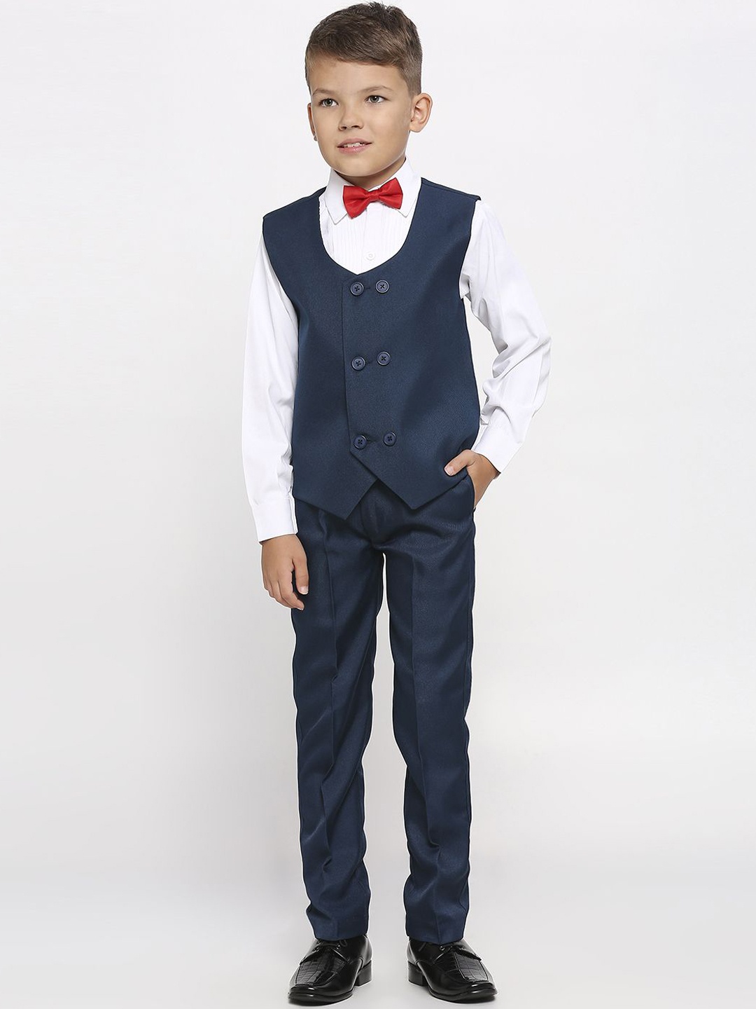 

YK Boys Pack Of 5 Solid Double-Breasted Party Suit, Navy blue