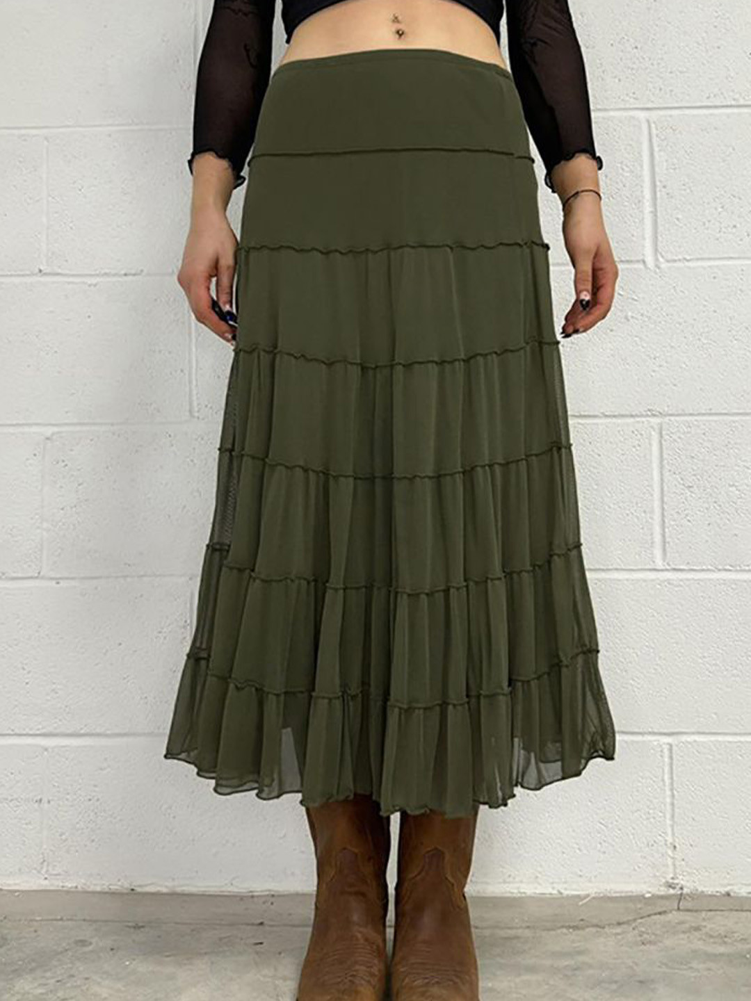 

StyleCast x Revolte Women Tiered Midi Skirts, Olive