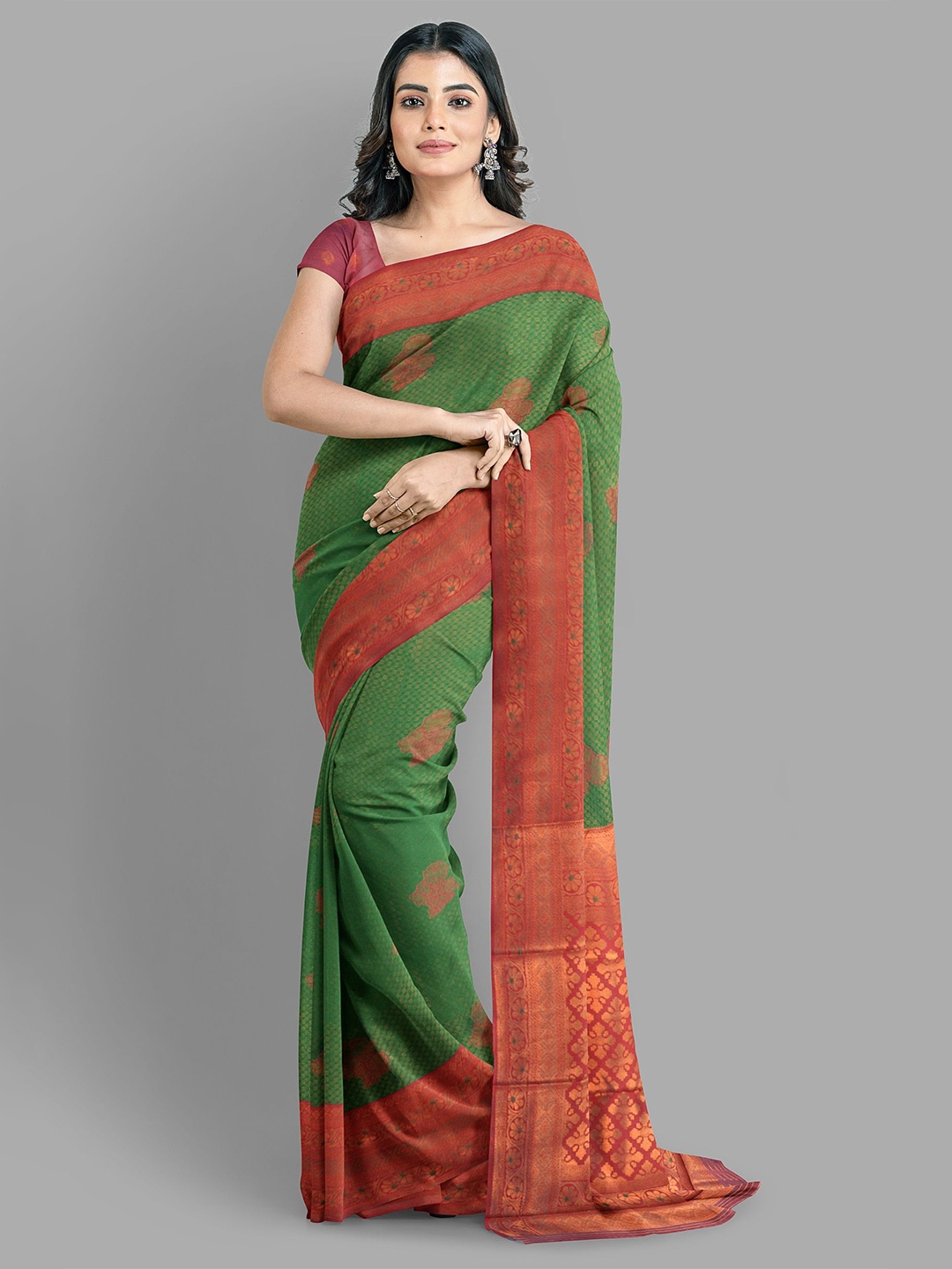 

The Chennai Silks Woven Design Zari Banarasi Saree, Green