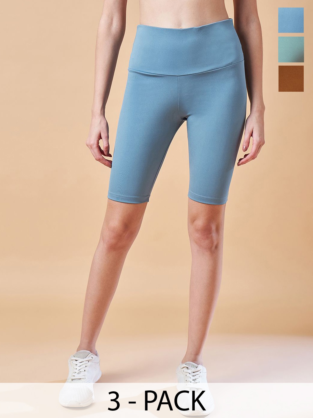 

COLOR CAPITAL Women Pack Of 3 Above Knee Length Antimicrobial Cycling Tights, Brown