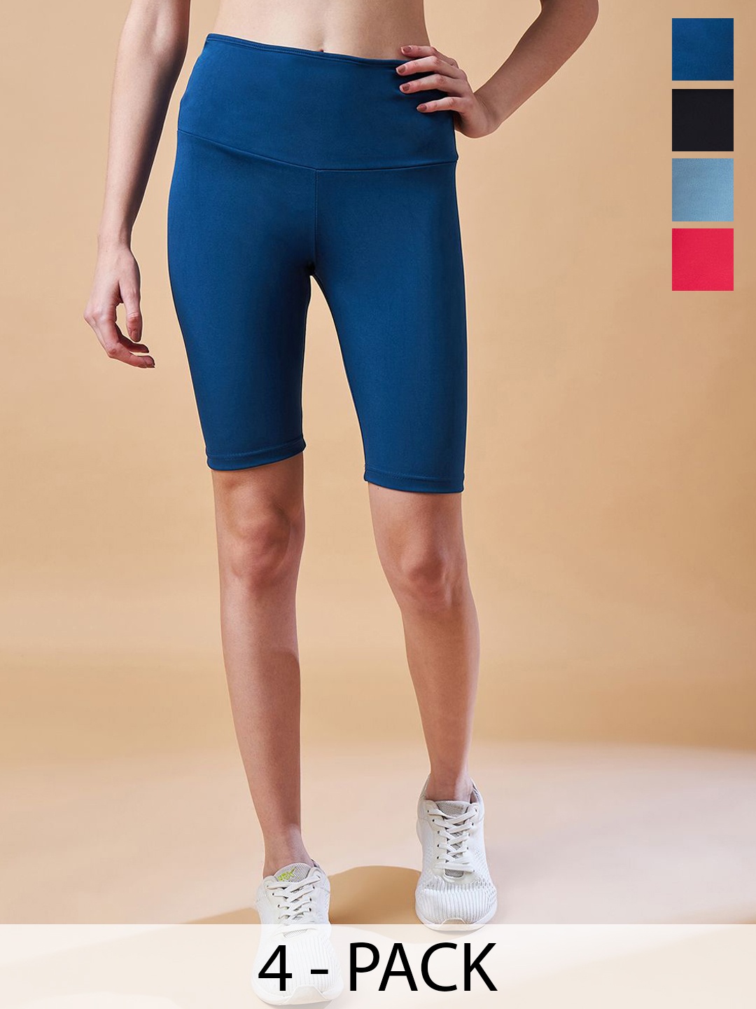 

COLOR CAPITAL Pack Of 4 Women Antimicrobial Above Knee Cycling Tights, Blue