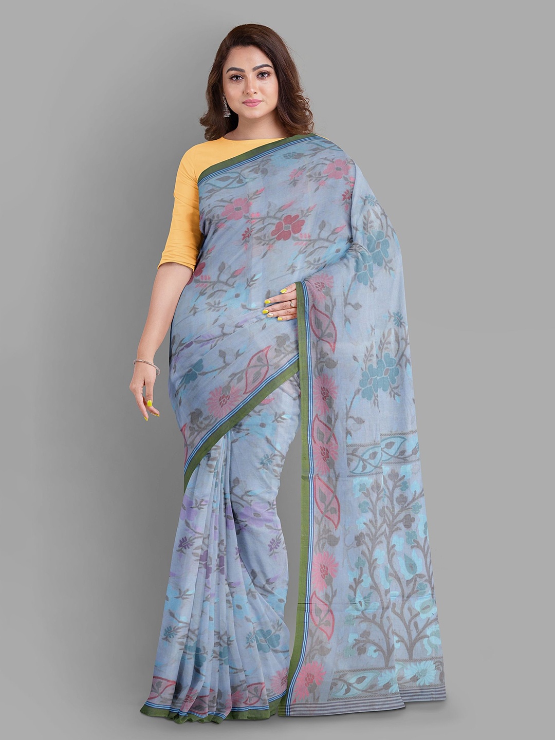 

The Chennai Silks Woven Design Pure Cotton Taant Saree, Blue