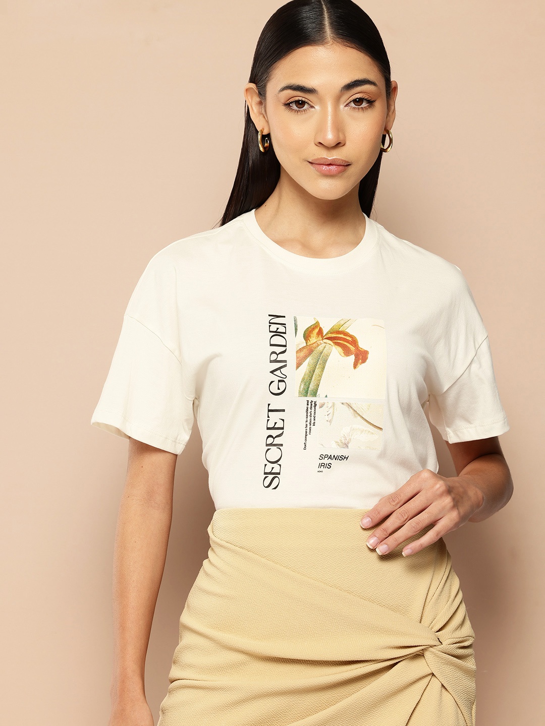 

Chemistry Women Printed Pure Cotton T-shirt, White