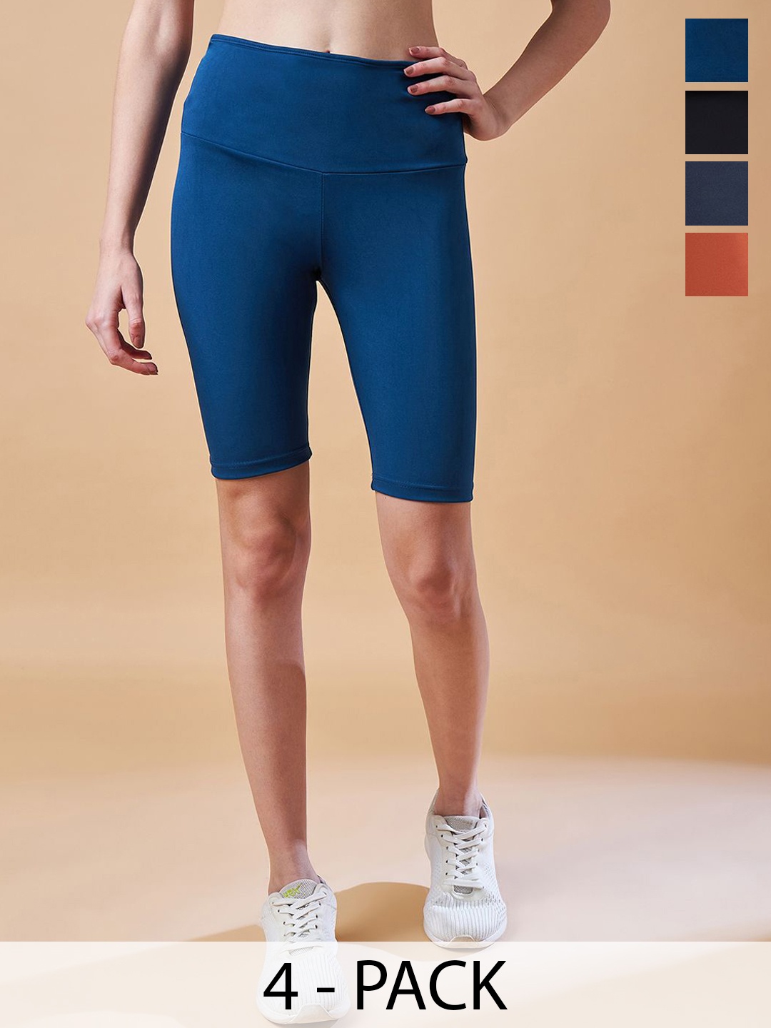 

COLOR CAPITAL Pack Of 4 Above Knee Length Cycling Tights, Blue