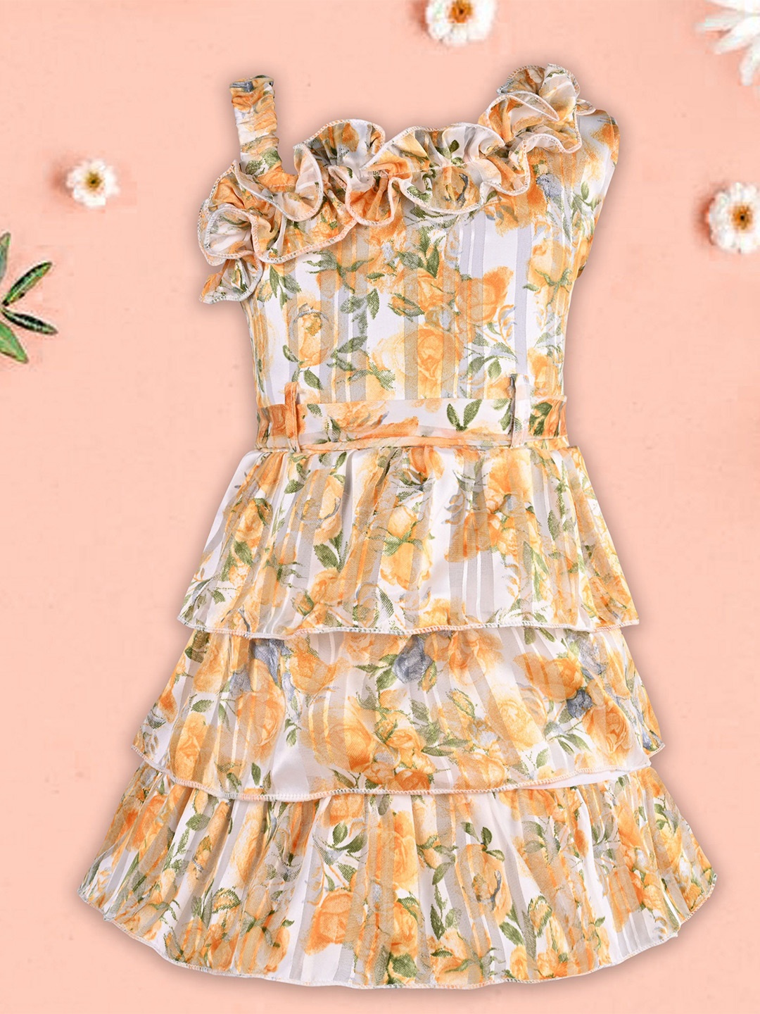 

Wish Karo Girls Floral Print One Shoulder Fit & Flare Dress, Yellow
