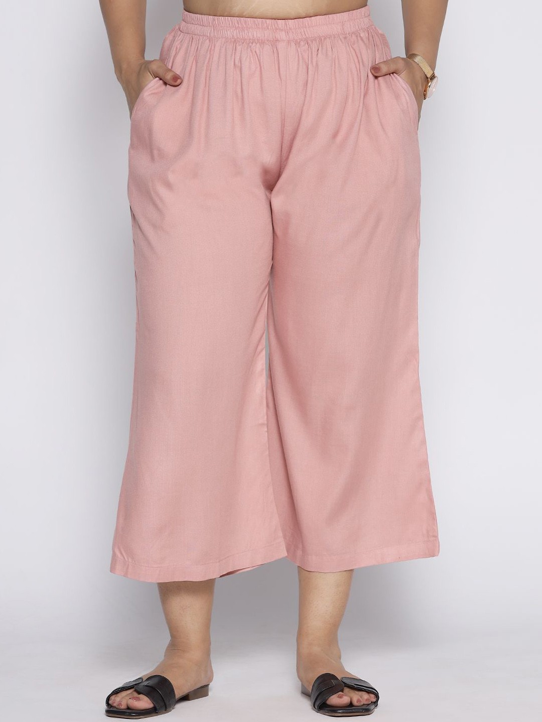 

LetsDressUp Straight Fit ethnic solid Palazzos, Pink