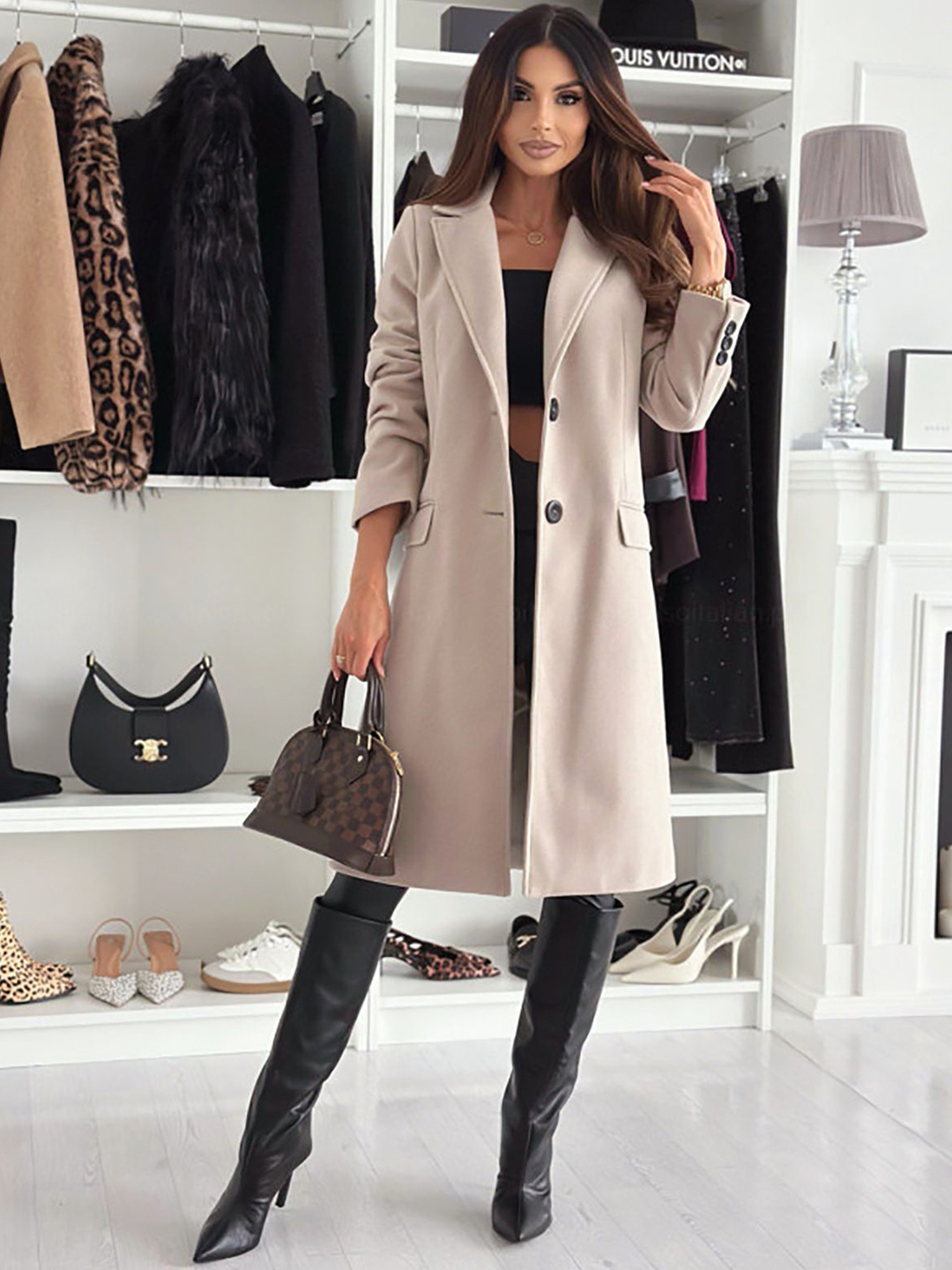 

StyleCast x Revolte Women Solid Notched Lapel Overcoat, Beige