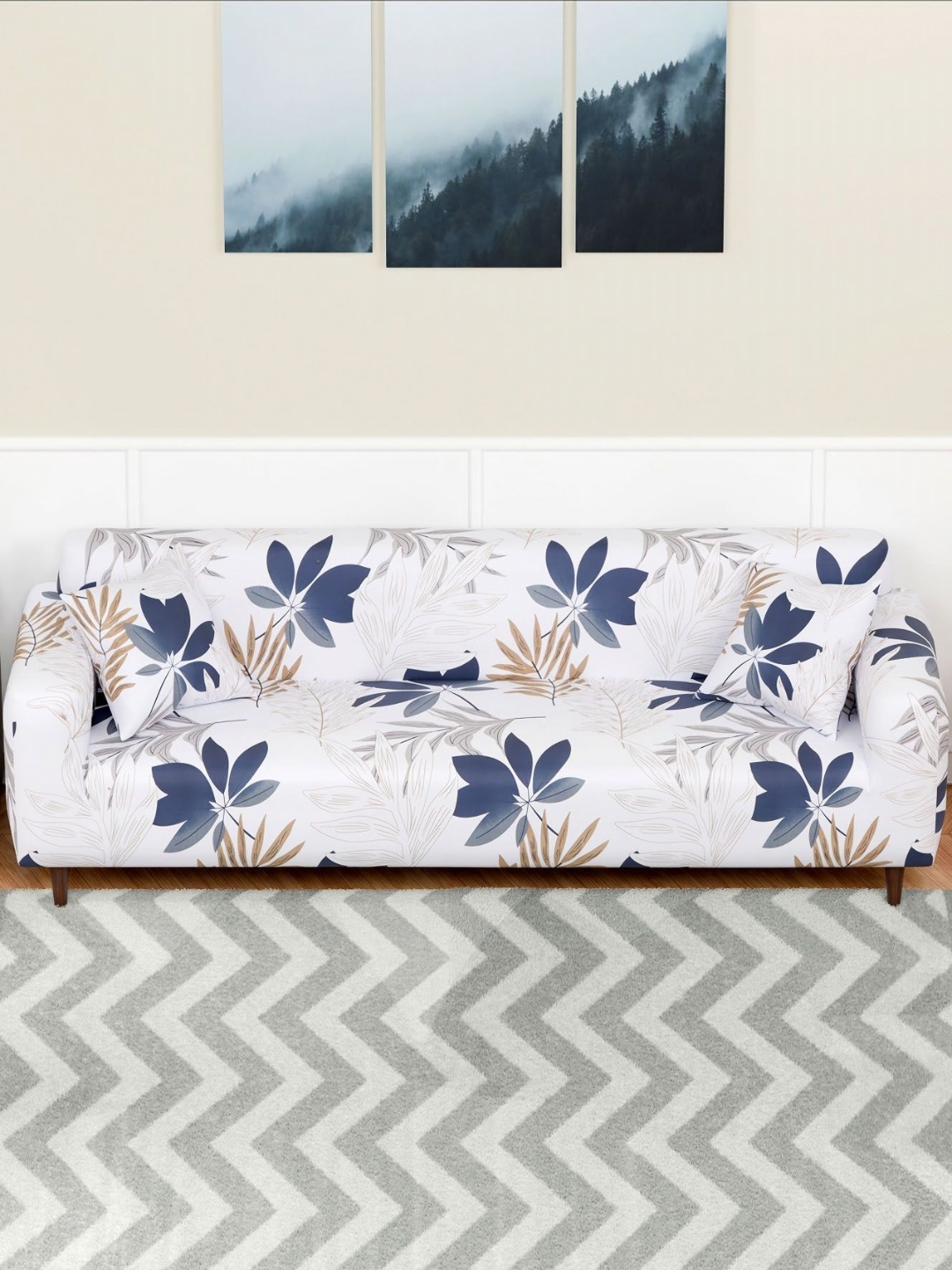 

Lukzer White Printed Polyester 1 Piece Sofa Cover With Arms