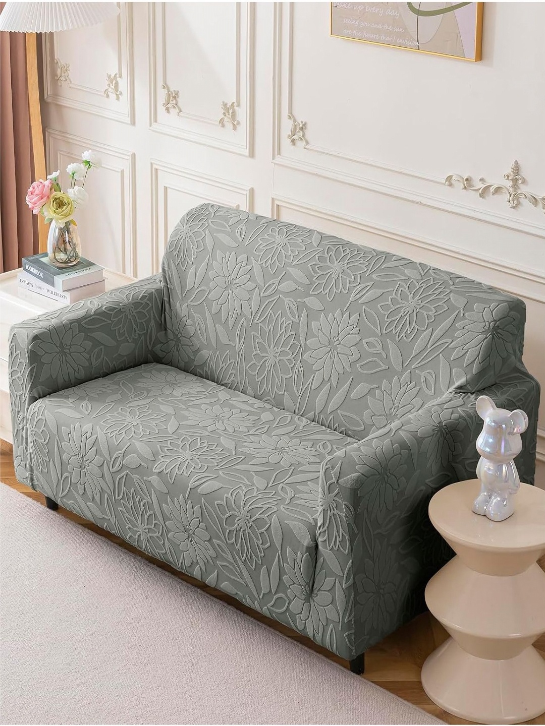

HOUSE OF QUIRKG Grey Jacquard Soft Touching 5 Seater Sofa Cover