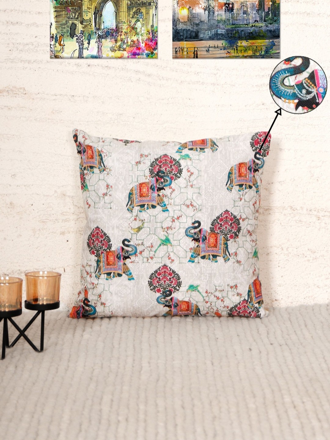 

ZEBA White & Blue Ethnic Motifs Square Cushion Covers