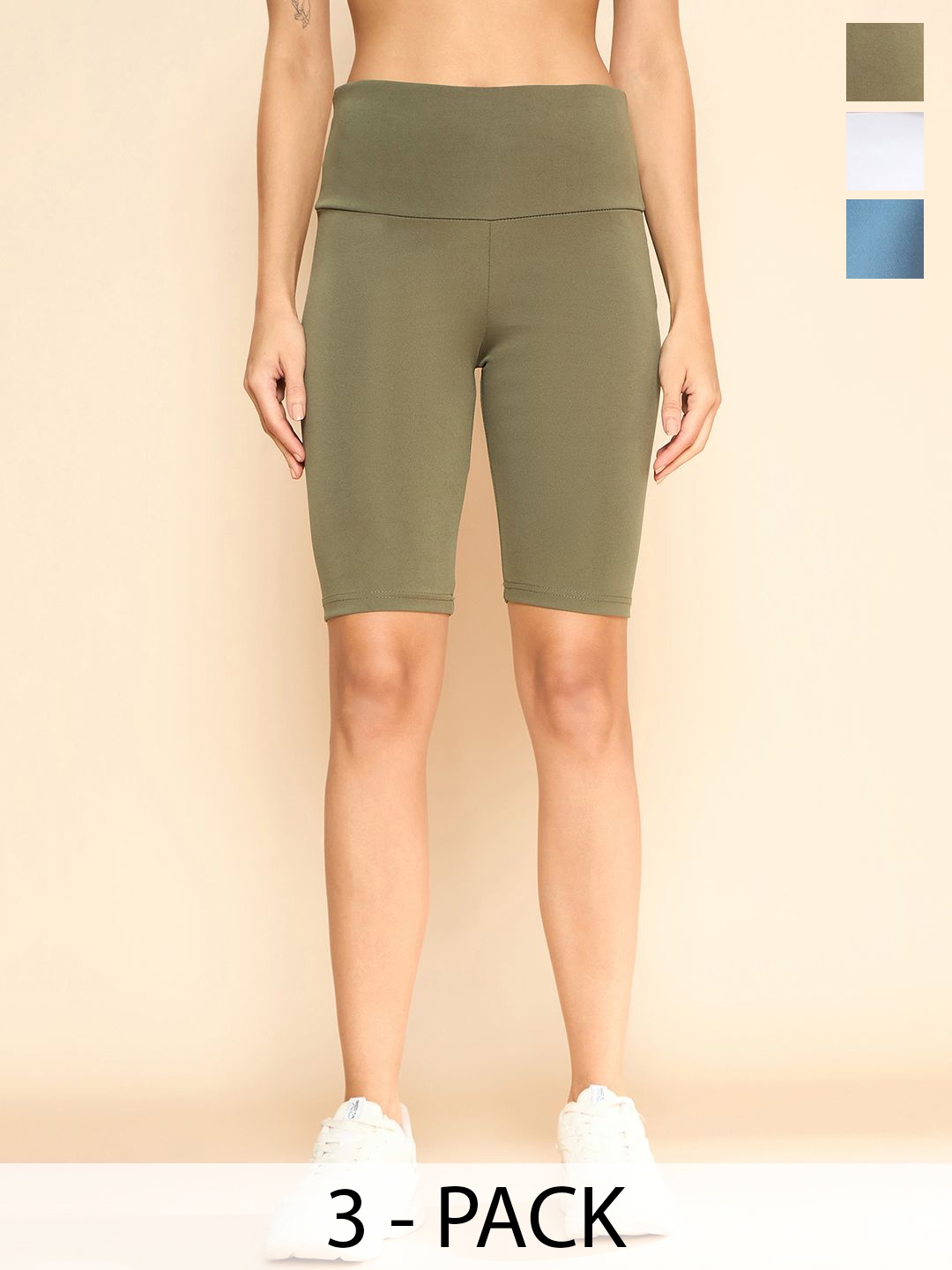 

COLOR CAPITAL Pack Of 3 Women Above Knee Gym Tights, Khaki