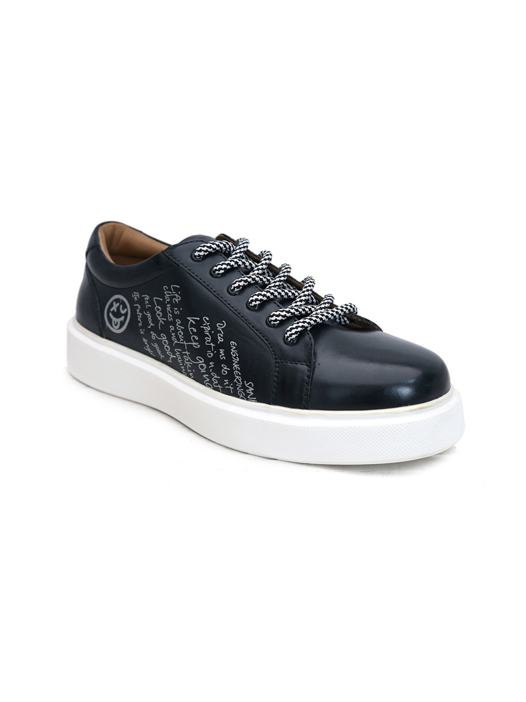 

mccoy Men Leather Round Toe Lace-Ups Sneakers, Black