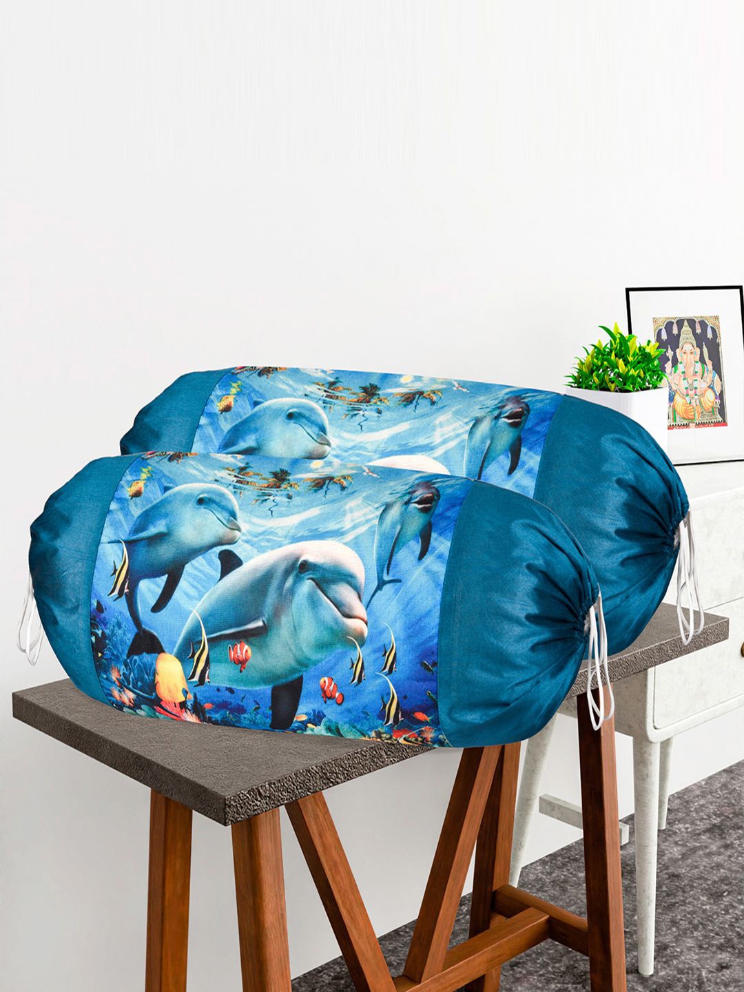 

Kuber Industries Blue 6 Pieces Printed Cotton Bolster Covers