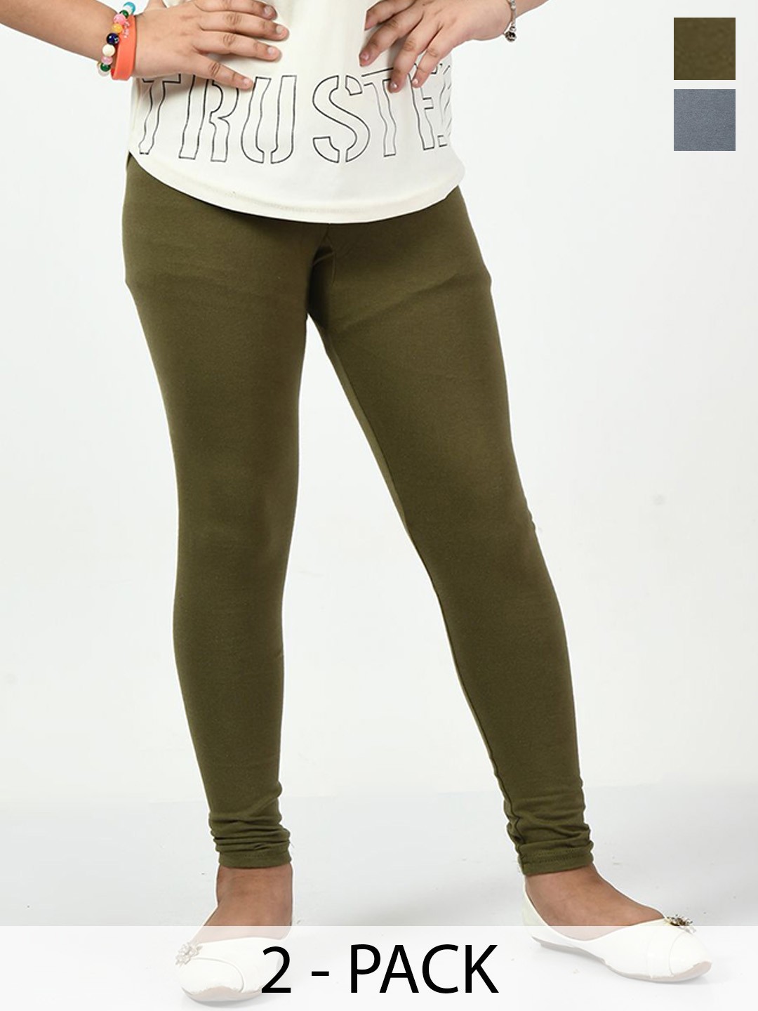 

KAYU Pack Of 2 Girls Ankle Length Leggings, Green