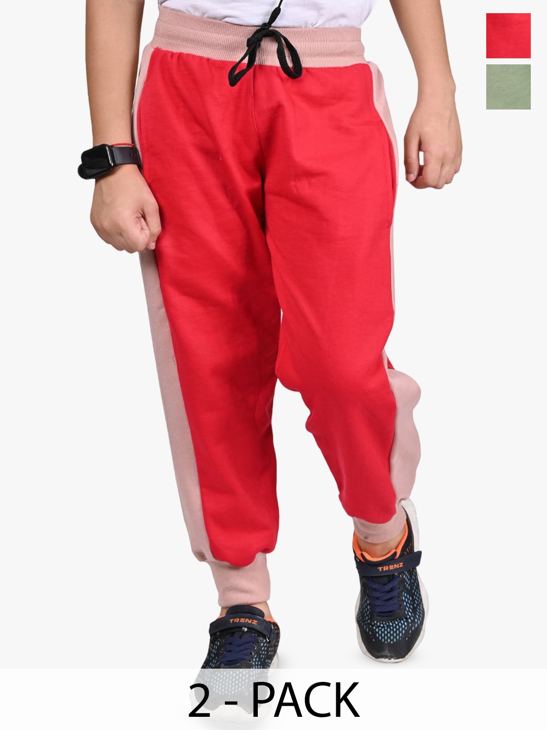 

BAESD Pack Of 2 Boys Colourblocked Regular Fit Joggers, Green