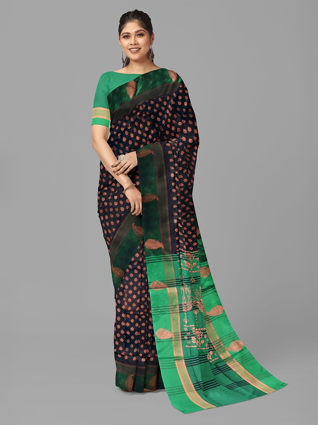 

The Chennai Silks Ethnic Motifs Woven Design Zari Kovai Saree, Black