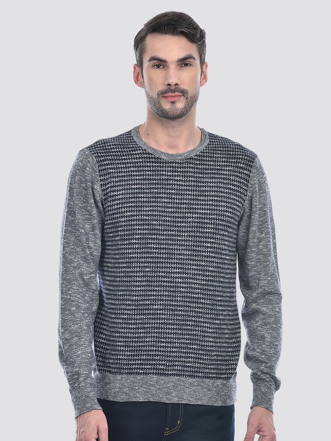 

Numero Uno Men Cable Knit Pure Cotton Pullover, Grey