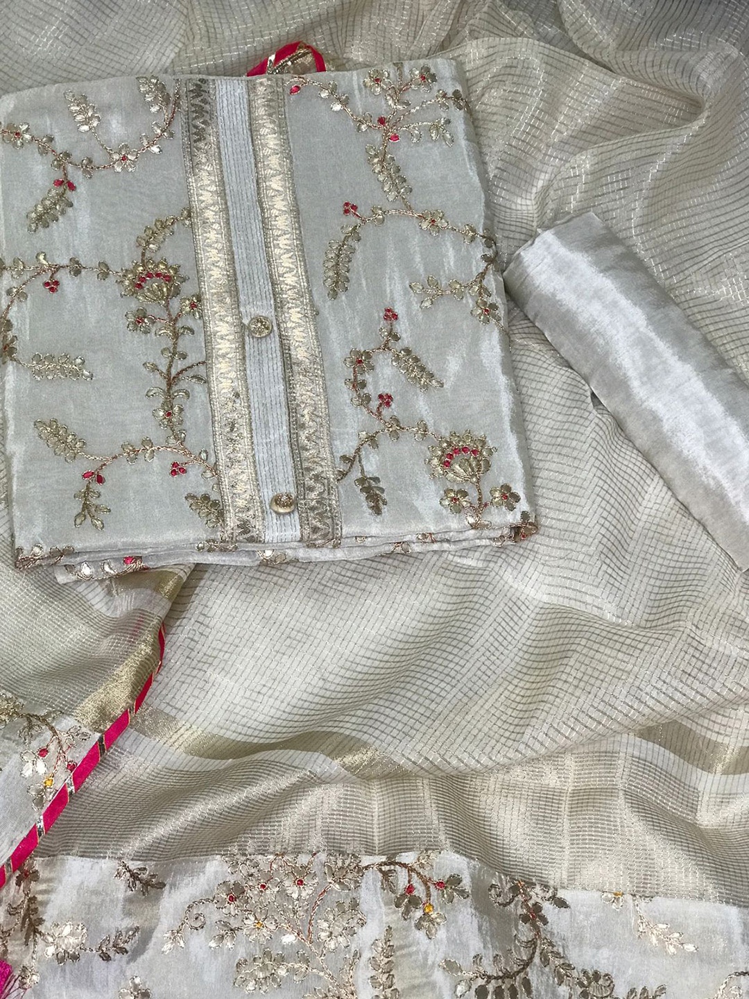 

ROOPKALA Embroidered Unstitched Dress Material, Cream