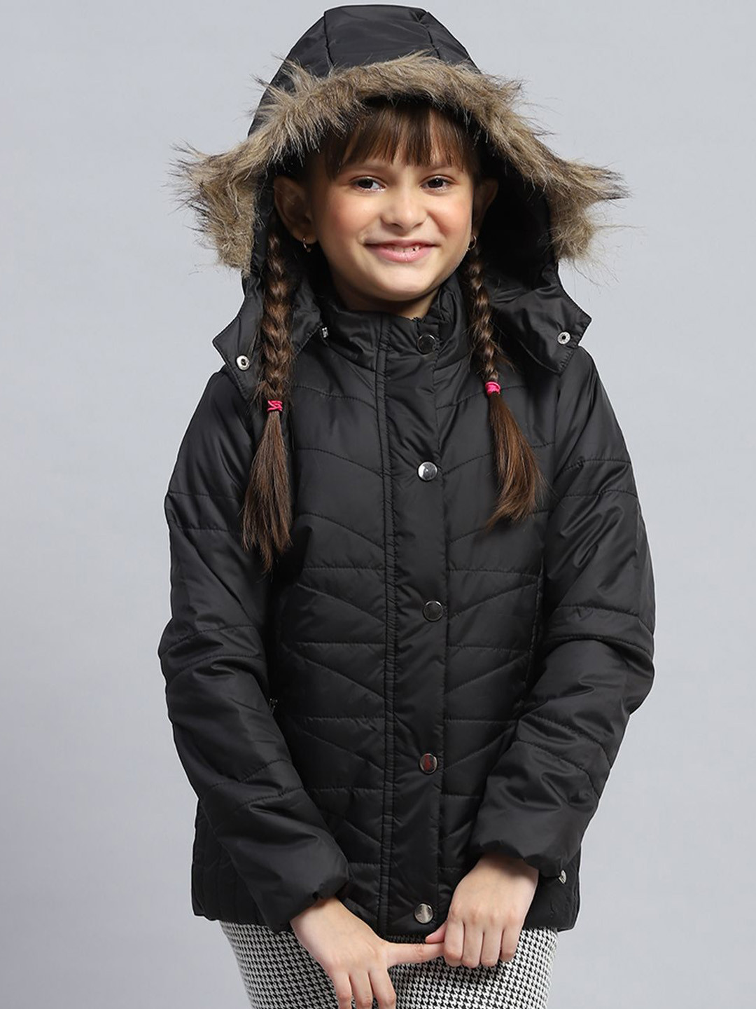 

Monte Carlo Girls Hooded Solid Casual Padded Jacket, Black