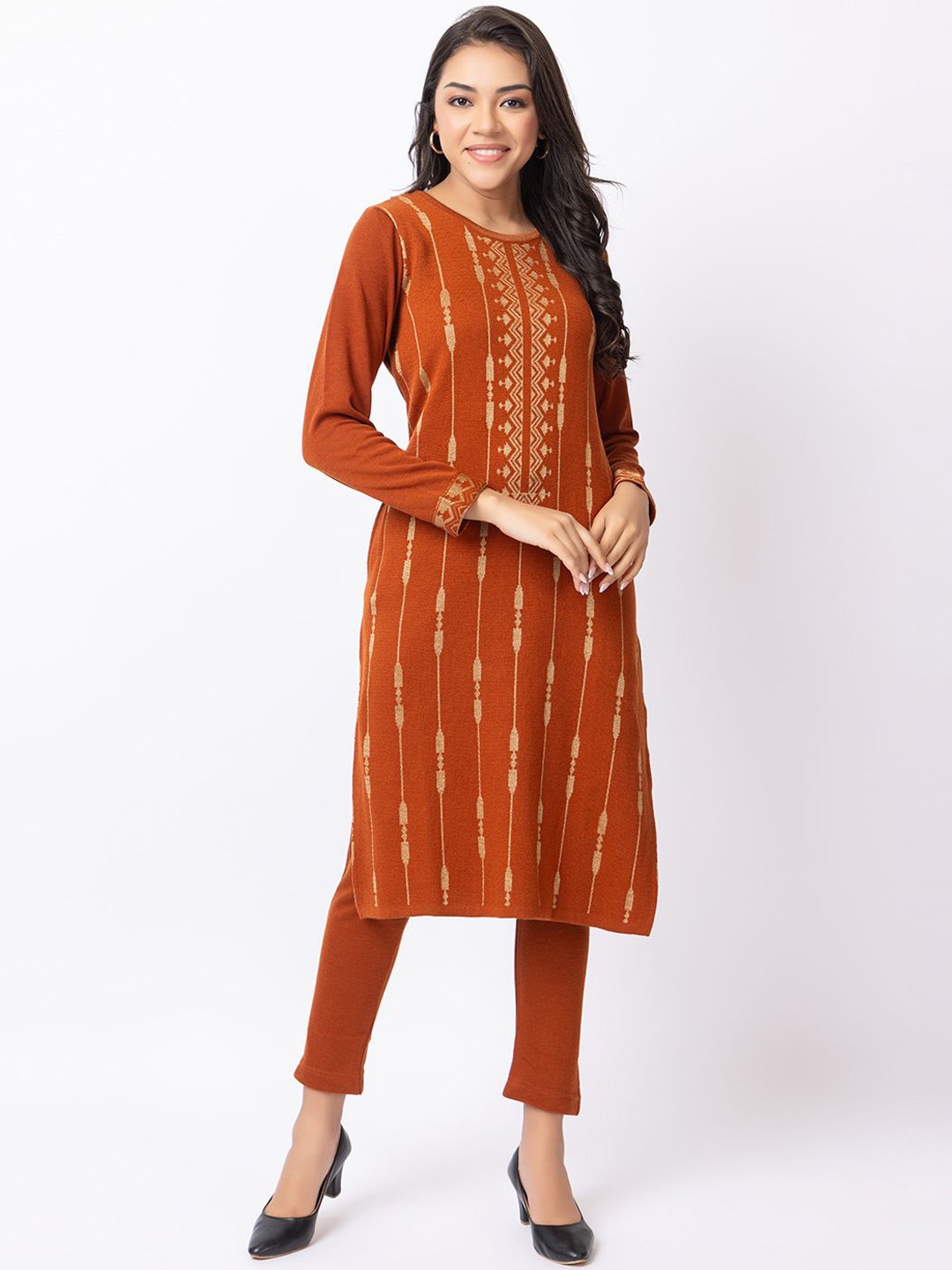 

KEIKO Ethnic Motifs Woven Design Acrylic Kurta, Rust