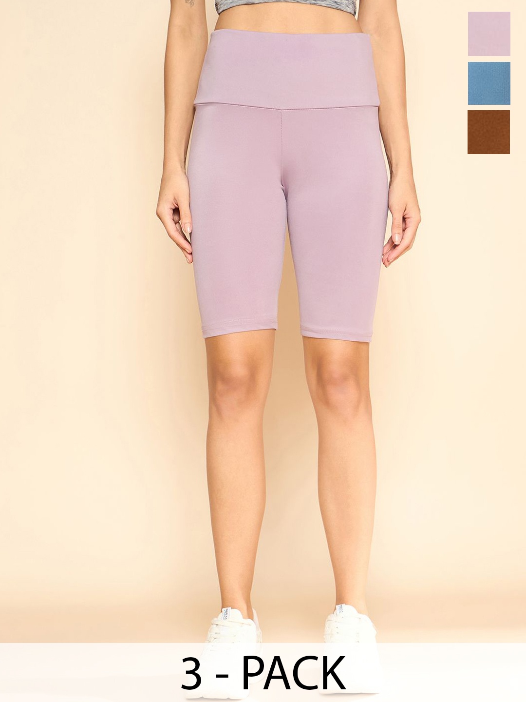 

COLOR CAPITAL Women Pack Of 3 High Waisted Cycling Tights, Brown