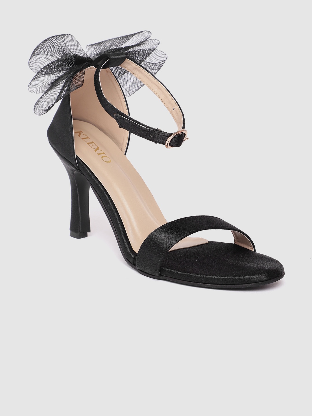 

KLEXIO Women Stiletto Sandals with Bows, Black