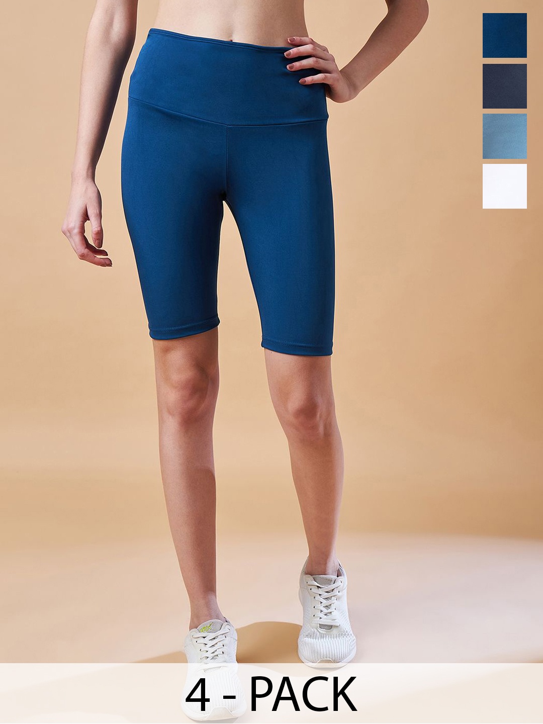 

COLOR CAPITAL Pack Of 4 High Rise Above Knee Gym Tights, Blue