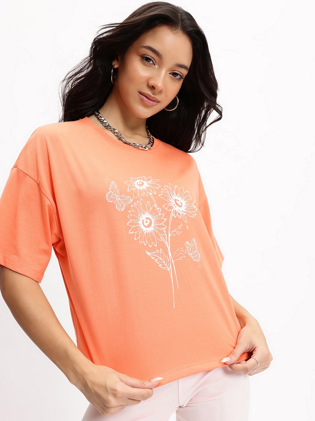 

DressBerry Flower Hour Drop-It Sleeves T-shirt, Peach