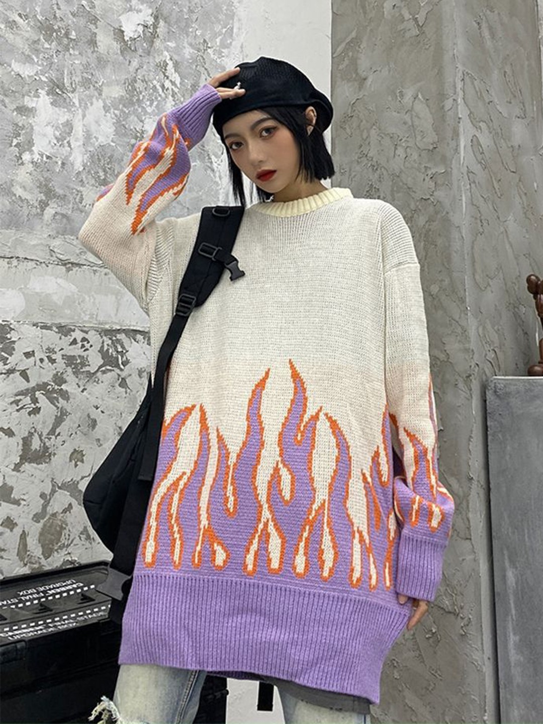 

LULU & SKY Women Graphic Self Design Round Neck Pullover Sweater, White